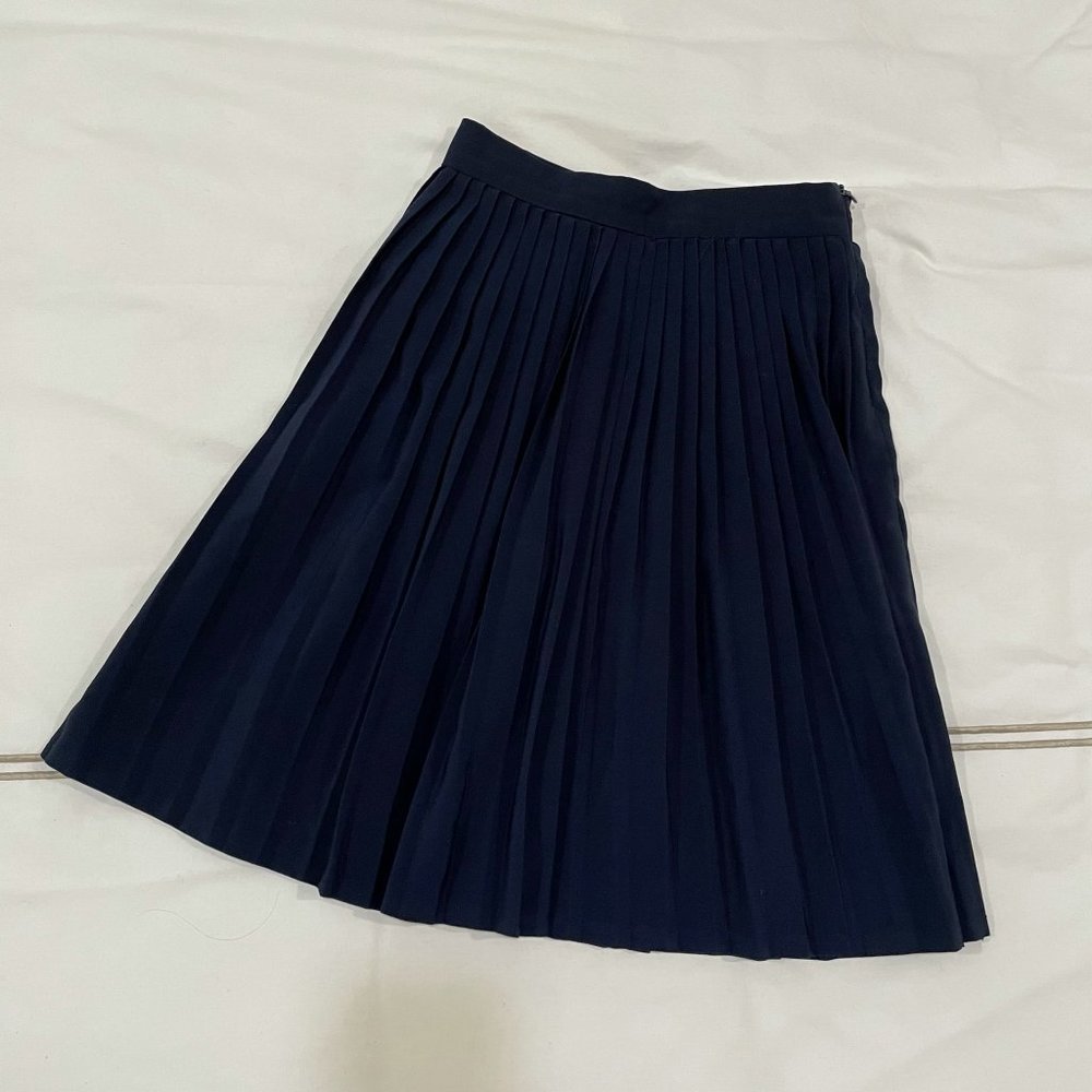 Navy Blue Pleated A-Line American Apparel Midi Skirt